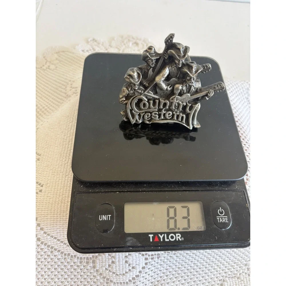 Vintage 1981 Bergamot Brass Works Country Western Band Belt Buckle Pewter USA